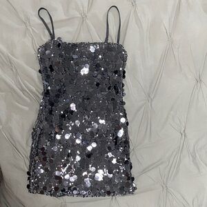 Silver Sequin Mini Dress